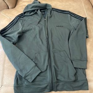 Adidas 3 stripes hoodie, zip front EUC - grey vs  muted army green